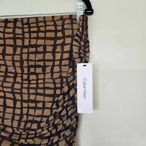 Calvin Klein Rushed Mesh‎ Pencil Midi Skirt Women's 14 Cocktail Eclectic Artsy - Picture 3 of 11